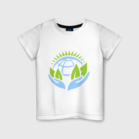 Детская футболка хлопок с принтом Планету нужно беречь в Тюмени, 100% хлопок | круглый вырез горловины, полуприлегающий силуэт, длина до линии бедер | green peace | гринпис | забота | охрана | планета | природа