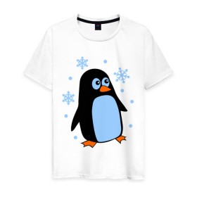 Мужская футболка хлопок с принтом Пингвин под снегом в Тюмени, 100% хлопок | прямой крой, круглый вырез горловины, длина до линии бедер, слегка спущенное плечо. | пингвин