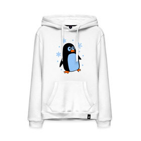 Мужская толстовка хлопок с принтом Пингвин под снегом в Тюмени, френч-терри, мягкий теплый начес внутри (100% хлопок) | карман-кенгуру, эластичные манжеты и нижняя кромка, капюшон с подкладом и шнурком | пингвин