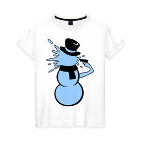 Женская футболка хлопок с принтом Снеговик застрелился в Тюмени, 100% хлопок | прямой крой, круглый вырез горловины, длина до линии бедер, слегка спущенное плечо | новый год | снеговик | суицид