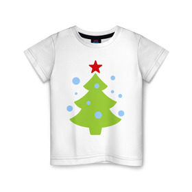 Детская футболка хлопок с принтом Ёлочка и снежок в Тюмени, 100% хлопок | круглый вырез горловины, полуприлегающий силуэт, длина до линии бедер | Тематика изображения на принте: 2015 | new year | елка | зима | новый год | снег