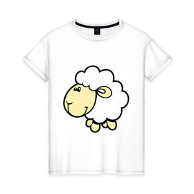 Женская футболка хлопок с принтом Овечка в Тюмени, 100% хлопок | прямой крой, круглый вырез горловины, длина до линии бедер, слегка спущенное плечо | 2015 | new year | новый год | овца