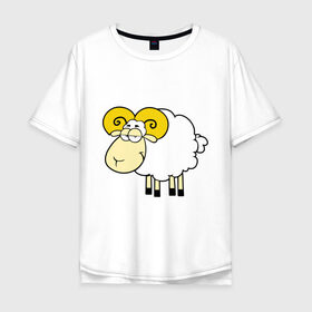 Мужская футболка хлопок Oversize с принтом Барашек в Тюмени, 100% хлопок | свободный крой, круглый ворот, “спинка” длиннее передней части | Тематика изображения на принте: 2015 | new year | баран | барашек | новый год | овечка | овца