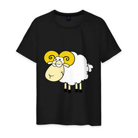 Мужская футболка хлопок с принтом Барашек в Тюмени, 100% хлопок | прямой крой, круглый вырез горловины, длина до линии бедер, слегка спущенное плечо. | 2015 | new year | баран | барашек | новый год | овечка | овца