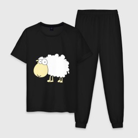 Мужская пижама хлопок с принтом Милая овечка в Тюмени, 100% хлопок | брюки и футболка прямого кроя, без карманов, на брюках мягкая резинка на поясе и по низу штанин
 | 2015 | new year | новый год | овечка | овца