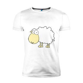 Мужская футболка премиум с принтом Милая овечка в Тюмени, 92% хлопок, 8% лайкра | приталенный силуэт, круглый вырез ворота, длина до линии бедра, короткий рукав | Тематика изображения на принте: 2015 | new year | новый год | овечка | овца