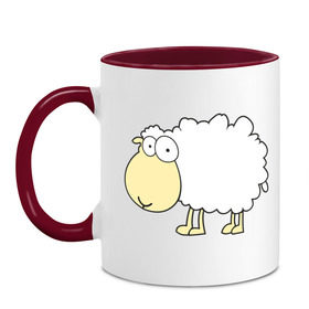 Кружка двухцветная с принтом Милая овечка в Тюмени, керамика | объем — 330 мл, диаметр — 80 мм. Цветная ручка и кайма сверху, в некоторых цветах — вся внутренняя часть | 2015 | new year | новый год | овечка | овца