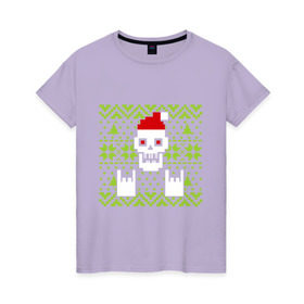 Женская футболка хлопок с принтом Новогодний череп в Тюмени, 100% хлопок | прямой крой, круглый вырез горловины, длина до линии бедер, слегка спущенное плечо | вязка | кости | нг | новый год | пальцы | узор | череп | шапка