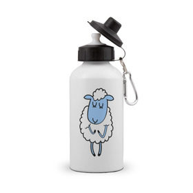 Бутылка спортивная с принтом Милая овечка в Тюмени, металл | емкость — 500 мл, в комплекте две пластиковые крышки и карабин для крепления | 2015 | new year | коза | новый год | овца
