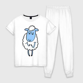Женская пижама хлопок с принтом Милая овечка в Тюмени, 100% хлопок | брюки и футболка прямого кроя, без карманов, на брюках мягкая резинка на поясе и по низу штанин | 2015 | new year | коза | новый год | овца
