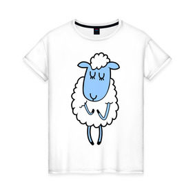 Женская футболка хлопок с принтом Милая овечка в Тюмени, 100% хлопок | прямой крой, круглый вырез горловины, длина до линии бедер, слегка спущенное плечо | 2015 | new year | коза | новый год | овца