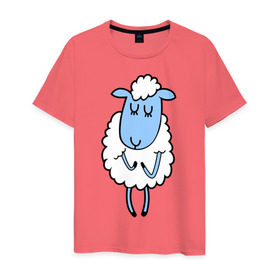 Мужская футболка хлопок с принтом Милая овечка в Тюмени, 100% хлопок | прямой крой, круглый вырез горловины, длина до линии бедер, слегка спущенное плечо. | Тематика изображения на принте: 2015 | new year | коза | новый год | овца