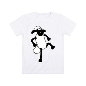 Детская футболка хлопок с принтом Овечка танцует в Тюмени, 100% хлопок | круглый вырез горловины, полуприлегающий силуэт, длина до линии бедер | Тематика изображения на принте: 2015 | new year | новый год | овечка | овца | символ
