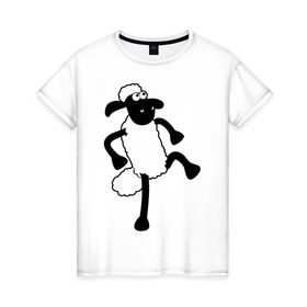 Женская футболка хлопок с принтом Овечка танцует в Тюмени, 100% хлопок | прямой крой, круглый вырез горловины, длина до линии бедер, слегка спущенное плечо | 2015 | new year | новый год | овечка | овца | символ
