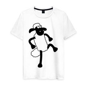 Мужская футболка хлопок с принтом Овечка танцует в Тюмени, 100% хлопок | прямой крой, круглый вырез горловины, длина до линии бедер, слегка спущенное плечо. | Тематика изображения на принте: 2015 | new year | новый год | овечка | овца | символ