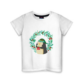 Детская футболка хлопок с принтом Пингвинчик в Тюмени, 100% хлопок | круглый вырез горловины, полуприлегающий силуэт, длина до линии бедер | пингвин