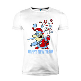 Мужская футболка премиум с принтом Салют - хлопушка в Тюмени, 92% хлопок, 8% лайкра | приталенный силуэт, круглый вырез ворота, длина до линии бедра, короткий рукав | new year | дед мороз | новый год | салют | хлопушка