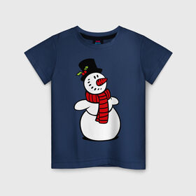 Детская футболка хлопок с принтом Весёлый снеговик в Тюмени, 100% хлопок | круглый вырез горловины, полуприлегающий силуэт, длина до линии бедер | Тематика изображения на принте: new year | новый год | рождество | снеговик