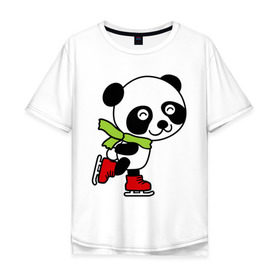 Мужская футболка хлопок Oversize с принтом Панда на коньках в Тюмени, 100% хлопок | свободный крой, круглый ворот, “спинка” длиннее передней части | панда
