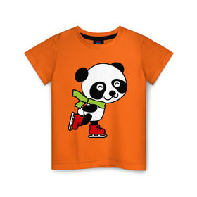 Детская футболка хлопок с принтом Панда на коньках в Тюмени, 100% хлопок | круглый вырез горловины, полуприлегающий силуэт, длина до линии бедер | панда