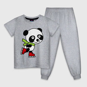 Детская пижама хлопок с принтом Панда на коньках в Тюмени, 100% хлопок |  брюки и футболка прямого кроя, без карманов, на брюках мягкая резинка на поясе и по низу штанин
 | панда