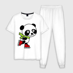 Мужская пижама хлопок с принтом Панда на коньках в Тюмени, 100% хлопок | брюки и футболка прямого кроя, без карманов, на брюках мягкая резинка на поясе и по низу штанин
 | панда