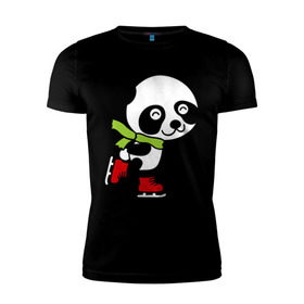 Мужская футболка премиум с принтом Панда на коньках в Тюмени, 92% хлопок, 8% лайкра | приталенный силуэт, круглый вырез ворота, длина до линии бедра, короткий рукав | панда