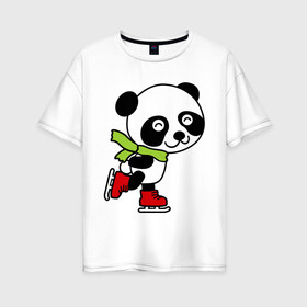 Женская футболка хлопок Oversize с принтом Панда на коньках в Тюмени, 100% хлопок | свободный крой, круглый ворот, спущенный рукав, длина до линии бедер
 | панда
