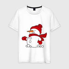 Мужская футболка хлопок с принтом Снеговик в Тюмени, 100% хлопок | прямой крой, круглый вырез горловины, длина до линии бедер, слегка спущенное плечо. | Тематика изображения на принте: 