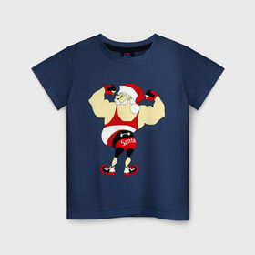 Детская футболка хлопок с принтом Санта бодибилдер в Тюмени, 100% хлопок | круглый вырез горловины, полуприлегающий силуэт, длина до линии бедер | 2015 | бодибилдер | культурист | новый год | рождество | санта
