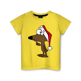 Детская футболка хлопок с принтом Собачка в новогодней шапке в Тюмени, 100% хлопок | круглый вырез горловины, полуприлегающий силуэт, длина до линии бедер | 2015 | new year | новый год | собака | шапка