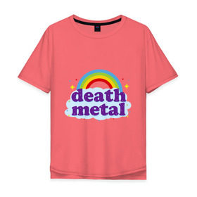 Мужская футболка хлопок Oversize с принтом Rainbow death metal в Тюмени, 100% хлопок | свободный крой, круглый ворот, “спинка” длиннее передней части | будь металистом | волшебство | метал | музыка | оставайся рокером | прикол | радуга | рок | рокерам