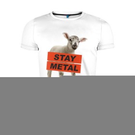 Мужская футболка премиум с принтом Stay metal lamb в Тюмени, 92% хлопок, 8% лайкра | приталенный силуэт, круглый вырез ворота, длина до линии бедра, короткий рукав | будь металистом | метал | музыка | оставайся рокером | прикол | рок | рокерам | ягненок