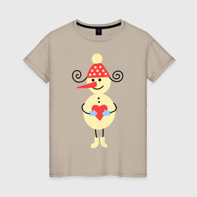 Женская футболка хлопок с принтом Снеговик в Тюмени, 100% хлопок | прямой крой, круглый вырез горловины, длина до линии бедер, слегка спущенное плечо | 2015 | нг | новый год | сердечко | снеговик