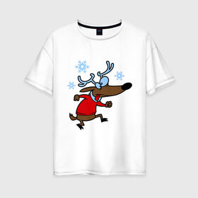 Женская футболка хлопок Oversize с принтом Новогодний олень в Тюмени, 100% хлопок | свободный крой, круглый ворот, спущенный рукав, длина до линии бедер
 | 2015 | new year | новый год | олень | снег