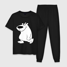 Мужская пижама хлопок с принтом Веселый белый медведь в Тюмени, 100% хлопок | брюки и футболка прямого кроя, без карманов, на брюках мягкая резинка на поясе и по низу штанин
 | new year | белый | медведь | северный полюс