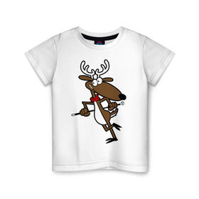 Детская футболка хлопок с принтом Веселый олень в Тюмени, 100% хлопок | круглый вырез горловины, полуприлегающий силуэт, длина до линии бедер | 2015 | new year | новый год | олень
