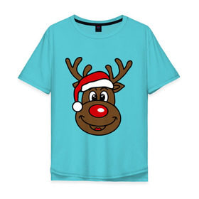 Мужская футболка хлопок Oversize с принтом Рождественский олень в Тюмени, 100% хлопок | свободный крой, круглый ворот, “спинка” длиннее передней части | Тематика изображения на принте: 2015 | new year | новый год | олень | рождество