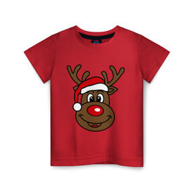 Детская футболка хлопок с принтом Рождественский олень в Тюмени, 100% хлопок | круглый вырез горловины, полуприлегающий силуэт, длина до линии бедер | Тематика изображения на принте: 2015 | new year | новый год | олень | рождество
