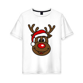 Женская футболка хлопок Oversize с принтом Рождественский олень в Тюмени, 100% хлопок | свободный крой, круглый ворот, спущенный рукав, длина до линии бедер
 | 2015 | new year | новый год | олень | рождество