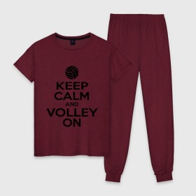Женская пижама хлопок с принтом Keep calm and volley on в Тюмени, 100% хлопок | брюки и футболка прямого кроя, без карманов, на брюках мягкая резинка на поясе и по низу штанин | волейбол