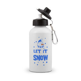 Бутылка спортивная с принтом Снеговик Let it snow в Тюмени, металл | емкость — 500 мл, в комплекте две пластиковые крышки и карабин для крепления | cнеговик | let it snow | зима | новый год | снег