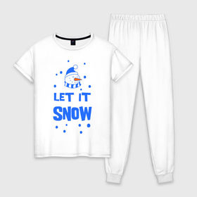 Женская пижама хлопок с принтом Снеговик Let it snow в Тюмени, 100% хлопок | брюки и футболка прямого кроя, без карманов, на брюках мягкая резинка на поясе и по низу штанин | cнеговик | let it snow | зима | новый год | снег