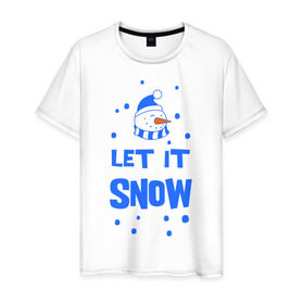 Мужская футболка хлопок с принтом Снеговик Let it snow в Тюмени, 100% хлопок | прямой крой, круглый вырез горловины, длина до линии бедер, слегка спущенное плечо. | cнеговик | let it snow | зима | новый год | снег