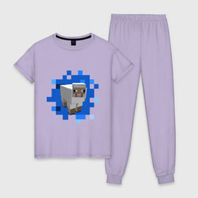 Женская пижама хлопок с принтом Minecraft sheep в Тюмени, 100% хлопок | брюки и футболка прямого кроя, без карманов, на брюках мягкая резинка на поясе и по низу штанин | Тематика изображения на принте: майнкрафт | овечка
