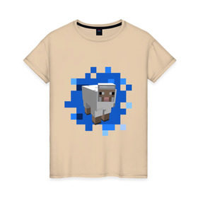 Женская футболка хлопок с принтом Minecraft sheep в Тюмени, 100% хлопок | прямой крой, круглый вырез горловины, длина до линии бедер, слегка спущенное плечо | Тематика изображения на принте: майнкрафт | овечка