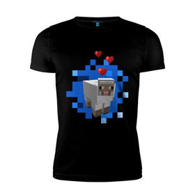 Мужская футболка премиум с принтом Minecraft sheep в Тюмени, 92% хлопок, 8% лайкра | приталенный силуэт, круглый вырез ворота, длина до линии бедра, короткий рукав | Тематика изображения на принте: 2015 | minecraft | бараны | животные | майнкрафт | овечки | приколы | символ года | ягнята