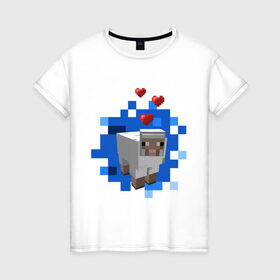 Женская футболка хлопок с принтом Minecraft sheep в Тюмени, 100% хлопок | прямой крой, круглый вырез горловины, длина до линии бедер, слегка спущенное плечо | Тематика изображения на принте: 2015 | minecraft | бараны | животные | майнкрафт | овечки | приколы | символ года | ягнята