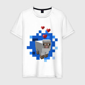 Мужская футболка хлопок с принтом Minecraft sheep в Тюмени, 100% хлопок | прямой крой, круглый вырез горловины, длина до линии бедер, слегка спущенное плечо. | Тематика изображения на принте: 2015 | minecraft | бараны | животные | майнкрафт | овечки | приколы | символ года | ягнята
