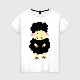 Женская футболка хлопок с принтом Барашек в Тюмени, 100% хлопок | прямой крой, круглый вырез горловины, длина до линии бедер, слегка спущенное плечо | Тематика изображения на принте: 2015 | бараны | животные | овечки | приколы | символ года | ягнята